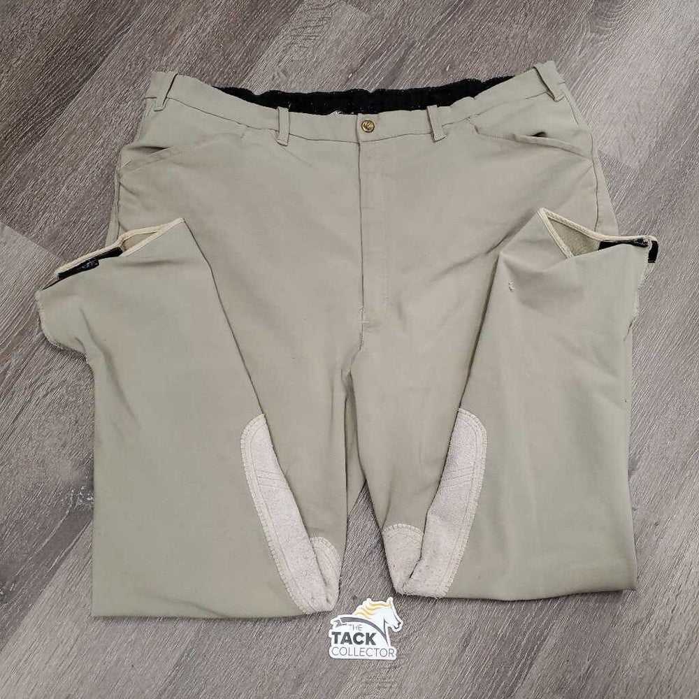 MENS Breeches *fair, snags, sm holes, v.pilly waist, missing snap, undone stitching, clumpy knees & velcro