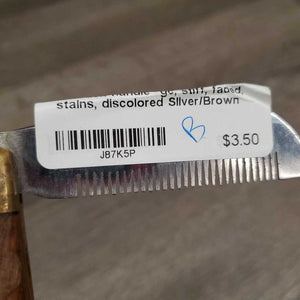 Folding Mane Thinning Blade, wooden handle *gc, stiff, faded, stains, discolored