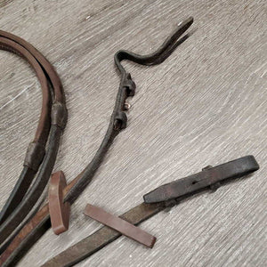Narrow Rubber Reins,stoppers *fair, rust, v.dirty, sticky rubber, stains, stiff, peeled rubber