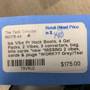 Pr Hock Boots, 4 Gel Packs, 2 Vibes, 3 convertors, bag, info cards *new *MISSING 2 vibes, cords & plugs *WORK??