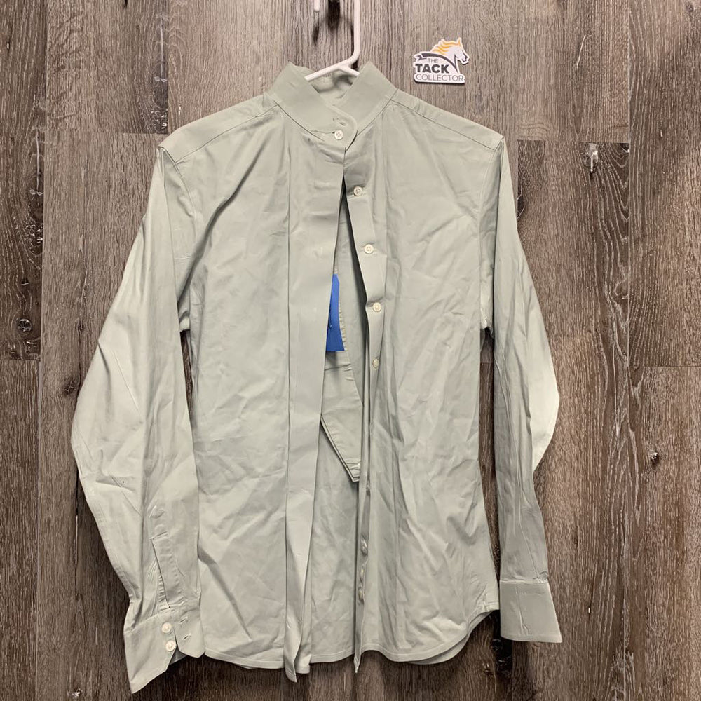 LS Show Shirt, x2 button collars *gc, lint, threads, stained edges, seam puckers, older, embroidered collars
