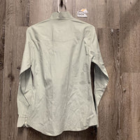 LS Show Shirt, x2 button collars *gc, lint, threads, stained edges, seam puckers, older, embroidered collars
