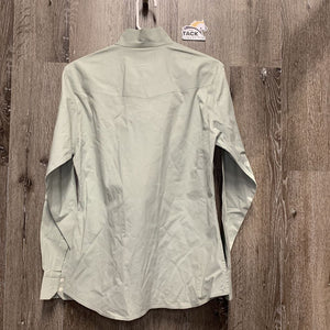LS Show Shirt, x2 button collars *gc, lint, threads, stained edges, seam puckers, older, embroidered collars