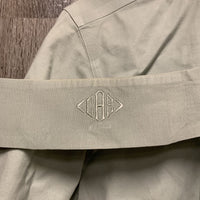 LS Show Shirt, x2 button collars *gc, lint, threads, stained edges, seam puckers, older, embroidered collars
