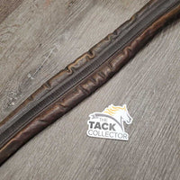 v.narrow padded Leather Girth, x1 els *fair, faded, rubs, rust, hairy seams, clean, deep dents & creases/folds
