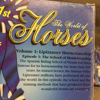 3 VHS "The World of Horses" *missing 1, v.worn box, dirty, creased
