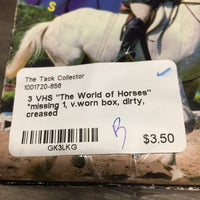 3 VHS "The World of Horses" *missing 1, v.worn box, dirty, creased
