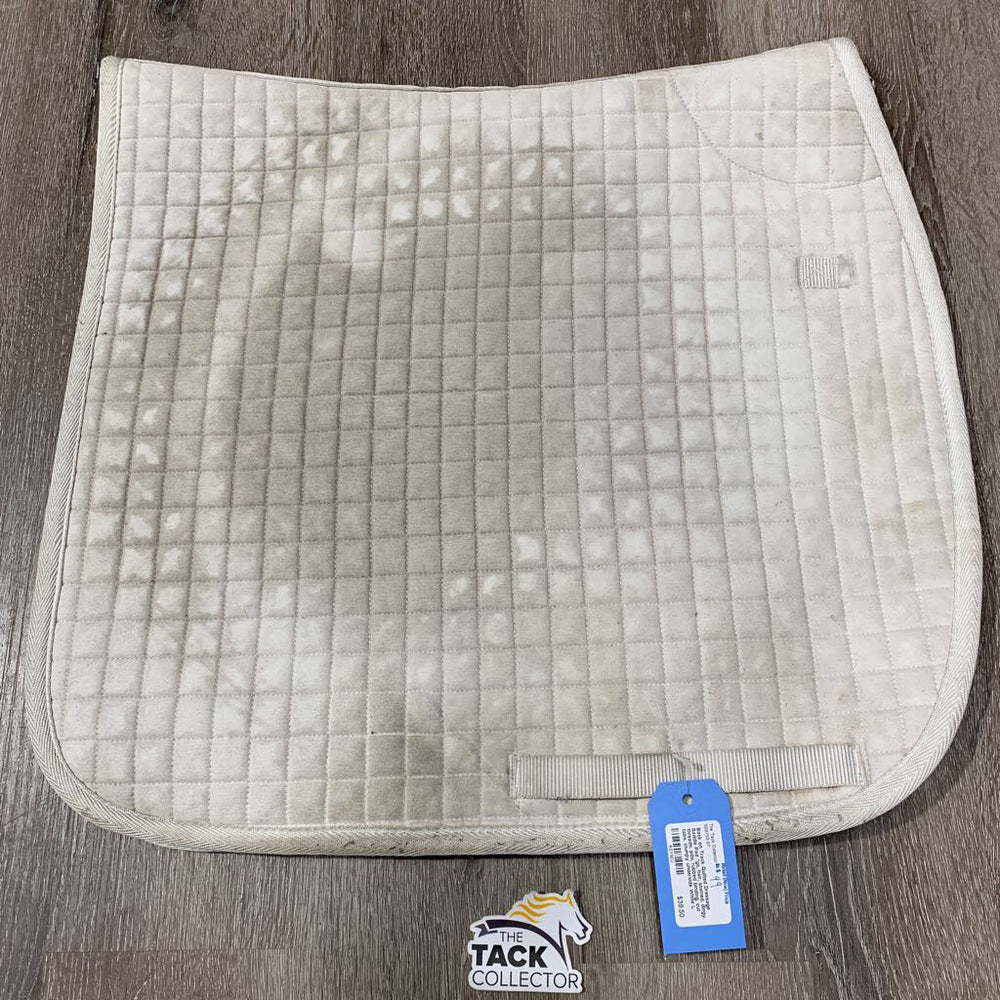 Quilted Dressage Saddle Pad *gc, hair, stained, dingy, threads, pills, rubbed binding, cut tabs, clumpy underside