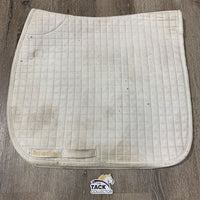 Quilted Dressage Saddle Pad *gc, hair, stained, dingy, threads, pills, rubbed binding, cut tabs, clumpy underside