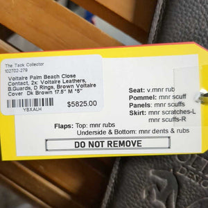 17.5" M *5" Voltaire Palm Beach Close Contact, Pr Voltaire Stirrup Leathers, 2 Billet Guards, 2 D Ring Attachments, Brown Voltaire Cover, Foam Panels, Med Front & Back Blocks, Pro Panels, Flaps: 14.5"L x 14"W Serial #: 0992 22 17.5 3AA M/M Pro B15