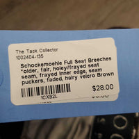 Full Seat Breeches *older, fair, holey/frayed seat seam, frayed inner edge, seam puckers, faded, hairy velcro
