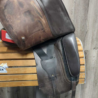 17.5 XW *MW (Wither *5.25") Sankey Dressage Saddle, Black Fleece Sankey Cover, XLg Velcro Front Blocks, Wool Flocking, Front & Rear Gusset Panels, Flaps: 16"L x 12.5"W Serial #: 0406714 17 1/2 XW
