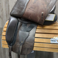 17.5 XW *MW (Wither *5.25") Sankey Dressage Saddle, Black Fleece Sankey Cover, XLg Velcro Front Blocks, Wool Flocking, Front & Rear Gusset Panels, Flaps: 16"L x 12.5"W Serial #: 0406714 17 1/2 XW
