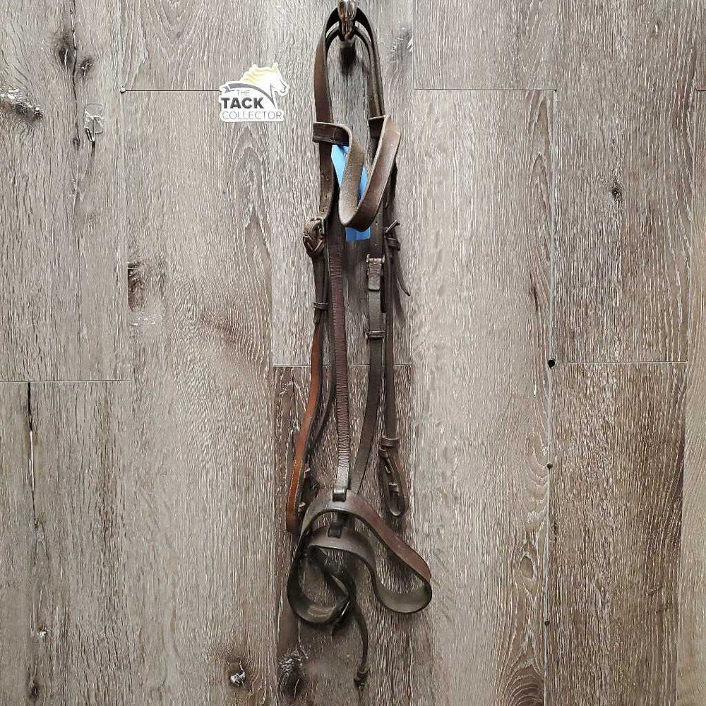 Flat Bridle *dry, stiff, older, chewed, unstitched repair, cracks, v.tight & missing keepers
