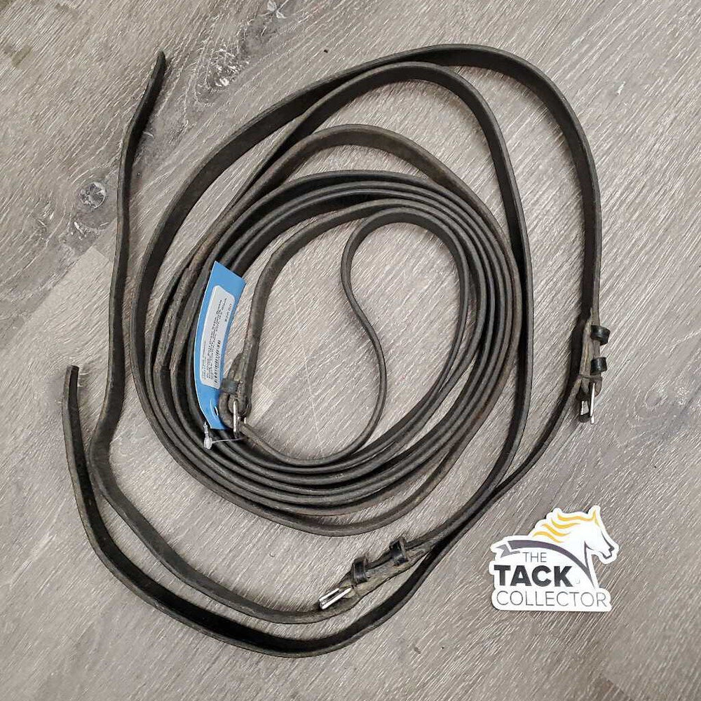 Pr Thick Soft Draw Reins, Buckle ends *fair, dirty, older, twists, cracks, chews, film, stiff, dry