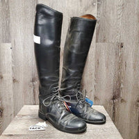 Pr Field Boots, Pull On *fair, older, torn tabs & inner lining, crumpled, creases, sticker, v.scraped, scratches