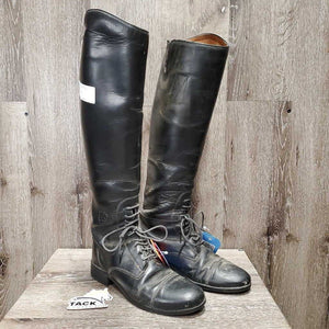 Pr Field Boots, Pull On *fair, older, torn tabs & inner lining, crumpled, creases, sticker, v.scraped, scratches