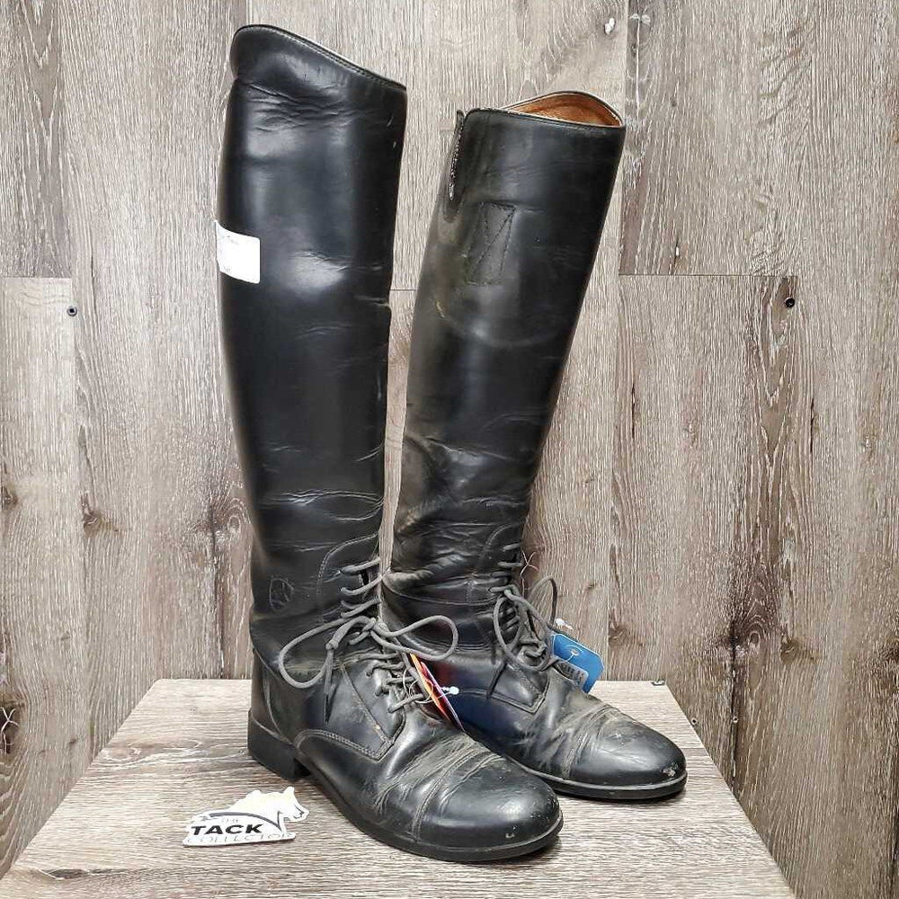 Pr Field Boots, Pull On *fair, older, torn tabs & inner lining, crumpled, creases, sticker, v.scraped, scratches