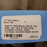 Pr Field Boots, Pull On *fair, older, torn tabs & inner lining, crumpled, creases, sticker, v.scraped, scratches
