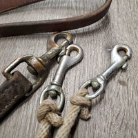 Leather and Rope Western Running Martingale *fair, dirty, stained, film, v. stiff, chipped plaiting