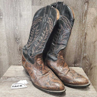 MENS Pr Snake Skin Pointy Toe Western Boots *gc, rubs, older, mnr inner stains, lifted edges
