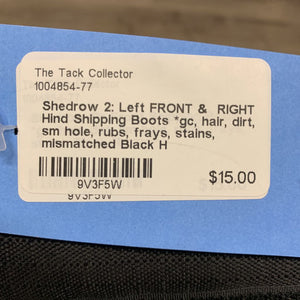 2: Left FRONT & RIGHT Hind Shipping Boots *gc, hair, dirt, sm hole, rubs, frays, stains, mismatched
