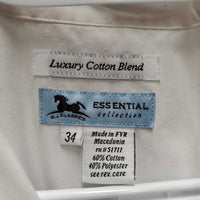 SS Show Shirt *N0 collar, fair, older, seam puckers & stains, pits: pilly, stains