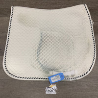 Quilt Dressage Saddle Pad, 1 piping *gc, v stained, hair, cut tabs, binding rubs, cracked plastic
