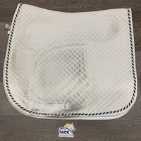 Quilt Dressage Saddle Pad, 1 piping *gc, v stained, hair, cut tabs, binding rubs, cracked plastic