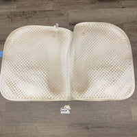 Quilt Dressage Saddle Pad, 1 piping *gc, v stained, hair, cut tabs, binding rubs, cracked plastic
