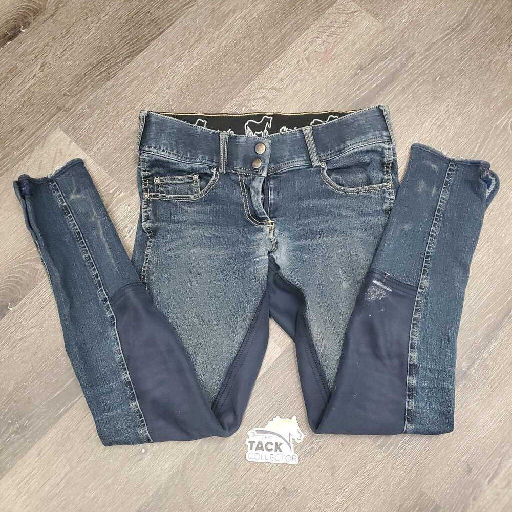 BROKEN ZIPPER! Full Seat Denim Breeches *fair, stains, puckers, seam puckers