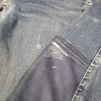 BROKEN ZIPPER! Full Seat Denim Breeches *fair, stains, puckers, seam puckers
