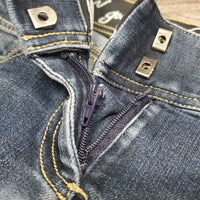 BROKEN ZIPPER! Full Seat Denim Breeches *fair, stains, puckers, seam puckers
