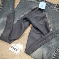 BROKEN ZIPPER! Full Seat Denim Breeches *fair, stains, puckers, seam puckers
