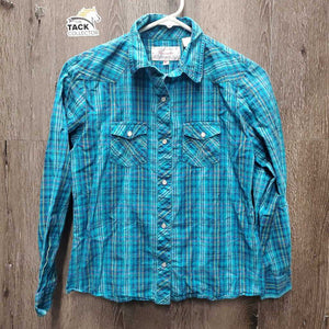 JUNIORS LS Western Shirt, snaps *gc, curled edges & collar ends, crinkles