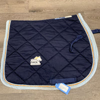 Quilt Jumper Saddle Pad, 2x piping *gc, mnr dirt, stains, hair, pills, threads, puckered binding