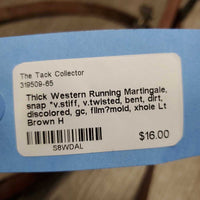 Thick Western Running Martingale, snap *v.stiff, v.twisted, bent, dirt, discolored, gc, film?mold, xhole
