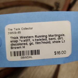 Thick Western Running Martingale, snap *v.stiff, v.twisted, bent, dirt, discolored, gc, film?mold, xhole