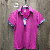 SS Polo Shirt, 1/3rd Button Up *gc, pit stains, faded, older, curled collar end
