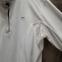 LS Show Sun Shirt, 1/4 Zip Up, attached snap collar, mesh sleeves *gc, clean, v.mnr stains, seam puckers