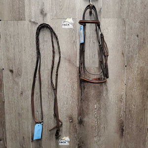 Rsd Bridle, Thick Braided Reins *gc, older, tight keepers, stiff, clean, scraped edges, rubs, mnr stains