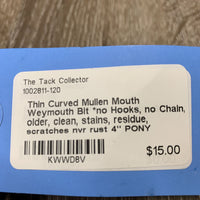 Thin Curved Mullen Mouth Weymouth Bit *no Hooks, no Chain, older, clean, stains, residue, scratches
