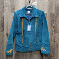 Suede Western Jacket, Zipper, tassles, applique *gc, mnr scuffs, stained: zipper edges, collar & cuffs, thin cuff edges