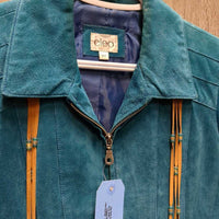 Suede Western Jacket, Zipper, tassles, applique *gc, mnr scuffs, stained: zipper edges, collar & cuffs, thin cuff edges
