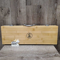 5 pc BBQ Set: *ONLY 4 pcs: tongs, knife, brush, fork, box *new, NO Flipper, curled lining
