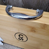 5 pc BBQ Set: *ONLY 4 pcs: tongs, knife, brush, fork, box *new, NO Flipper, curled lining
