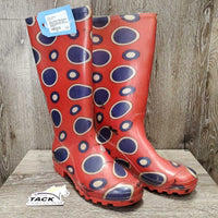 Pr Med Rain Boots, dot pattern *gc, scuffs, black residue, faded, stains, clean, dusty
