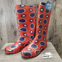 Pr Med Rain Boots, dot pattern *gc, scuffs, black residue, faded, stains, clean, dusty
