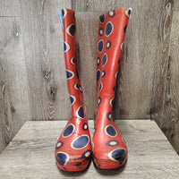 Pr Med Rain Boots, dot pattern *gc, scuffs, black residue, faded, stains, clean, dusty
