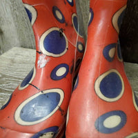 Pr Med Rain Boots, dot pattern *gc, scuffs, black residue, faded, stains, clean, dusty
